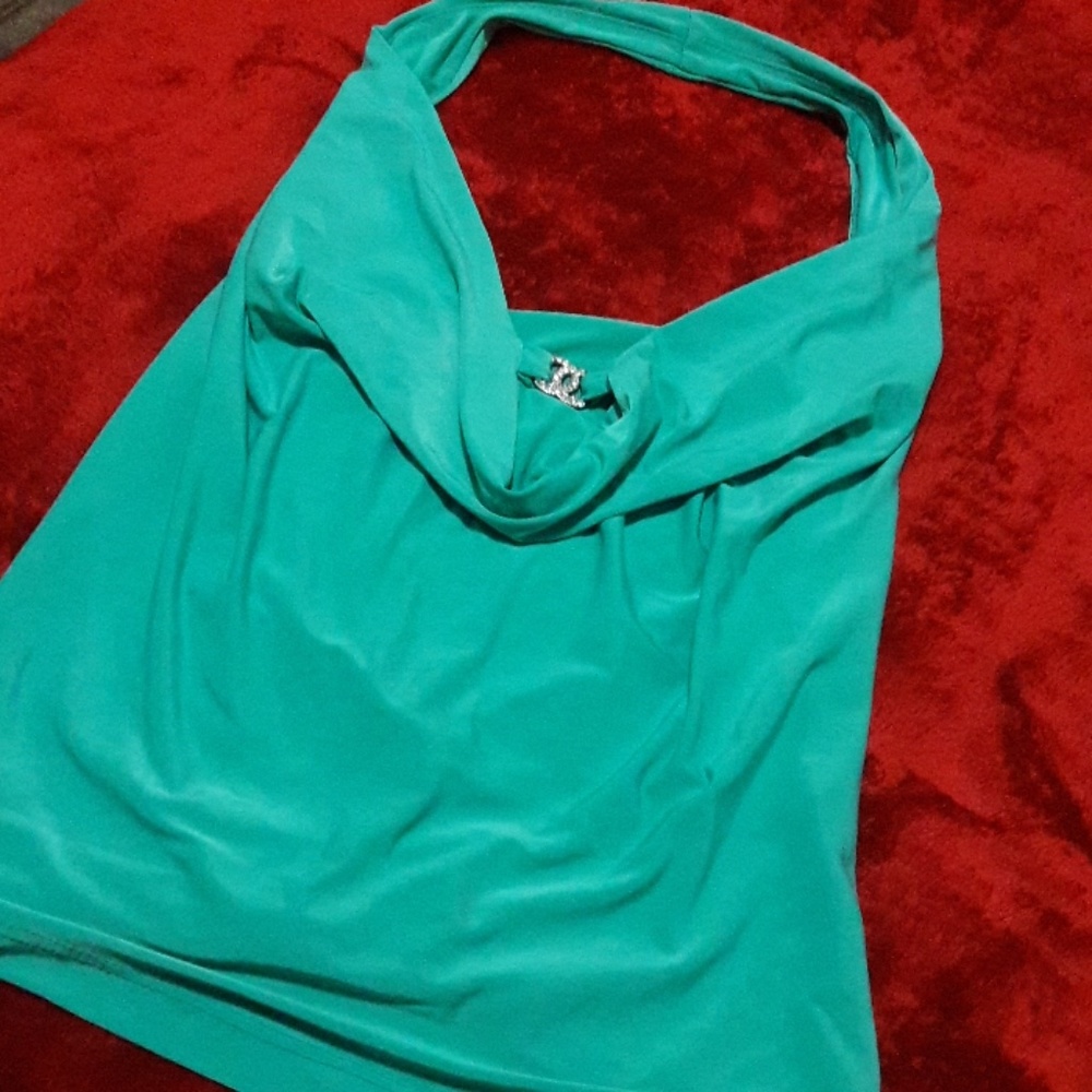 Low open back mint green top